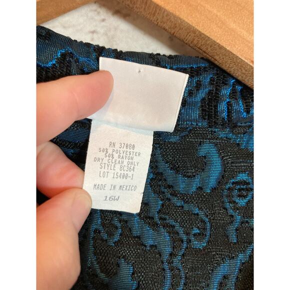 Studio C Jacket Womens 16W Dark Turquoise Jacquard Shiny Tapestry Button Front - Picture 2 of 13